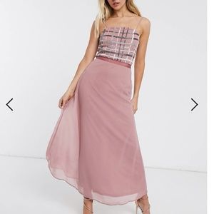 Frock & Frill metallic check detail slip midi dress